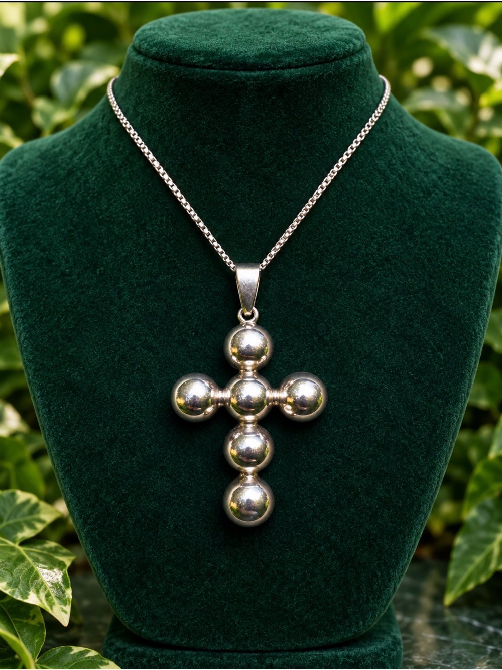 Necklace Solid 925 Sterling Silver Ball Cross Signed & Stamped